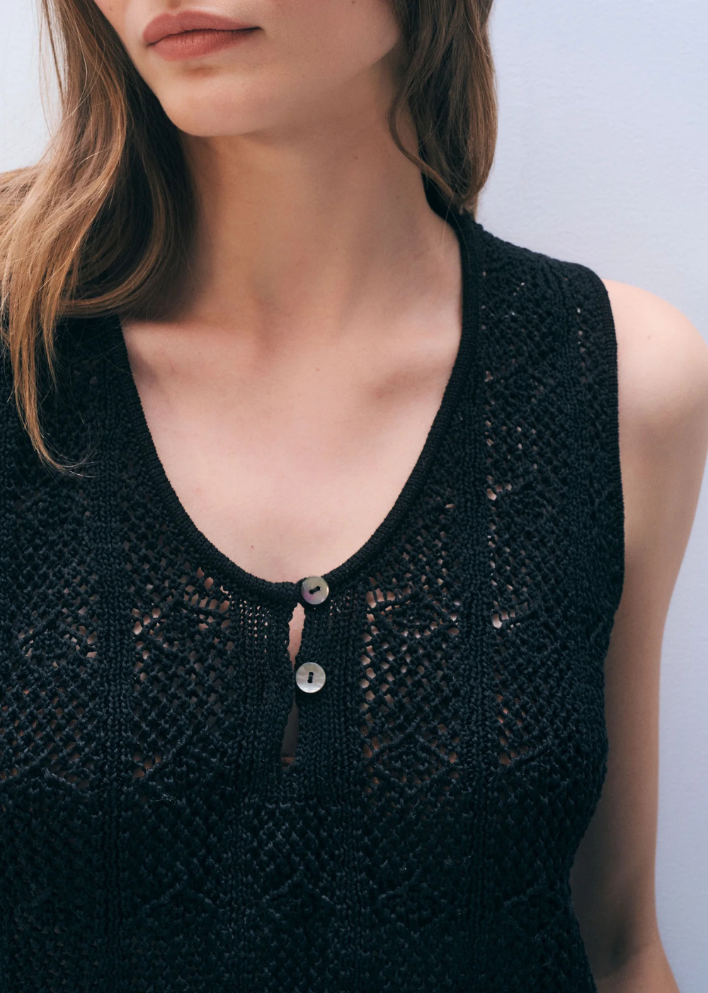 Cotton Crochet Tank Top - Black - White + Warren Canada - Danali - 21794