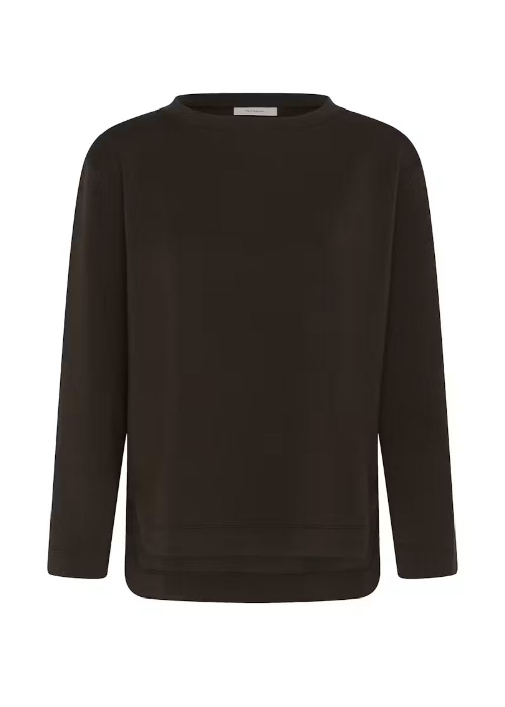 A dark brown crewneck sweatshirt with long sleeves, displayed flat against a solid white background.
