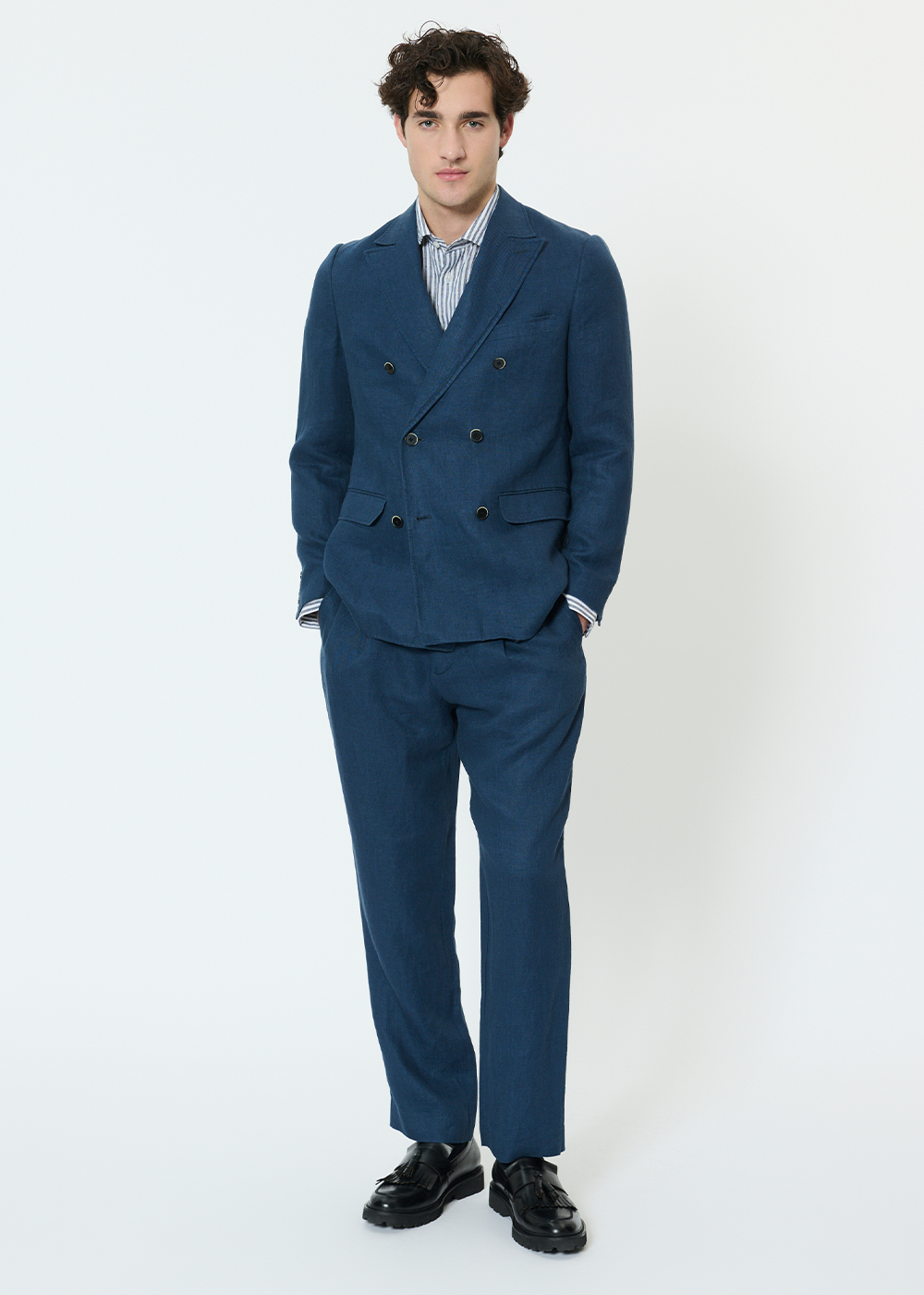 Garet Double Breasted Linen Blazer - Dark Navy - Matinique Canada - Danali - 30209015