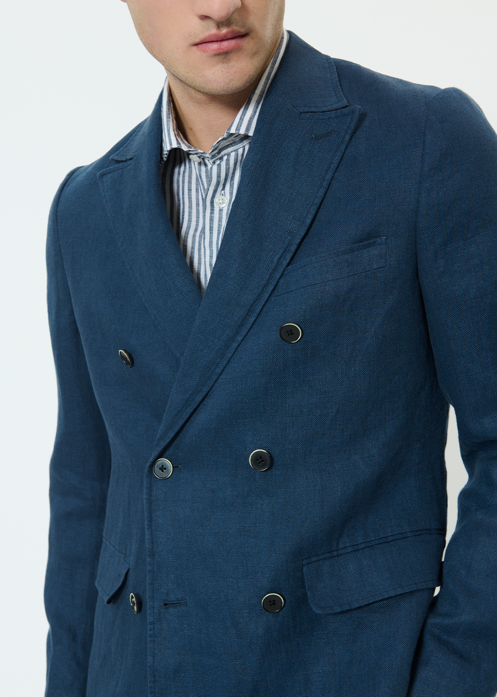 Garet Double Breasted Linen Blazer - Dark Navy - Matinique Canada - Danali - 30209015