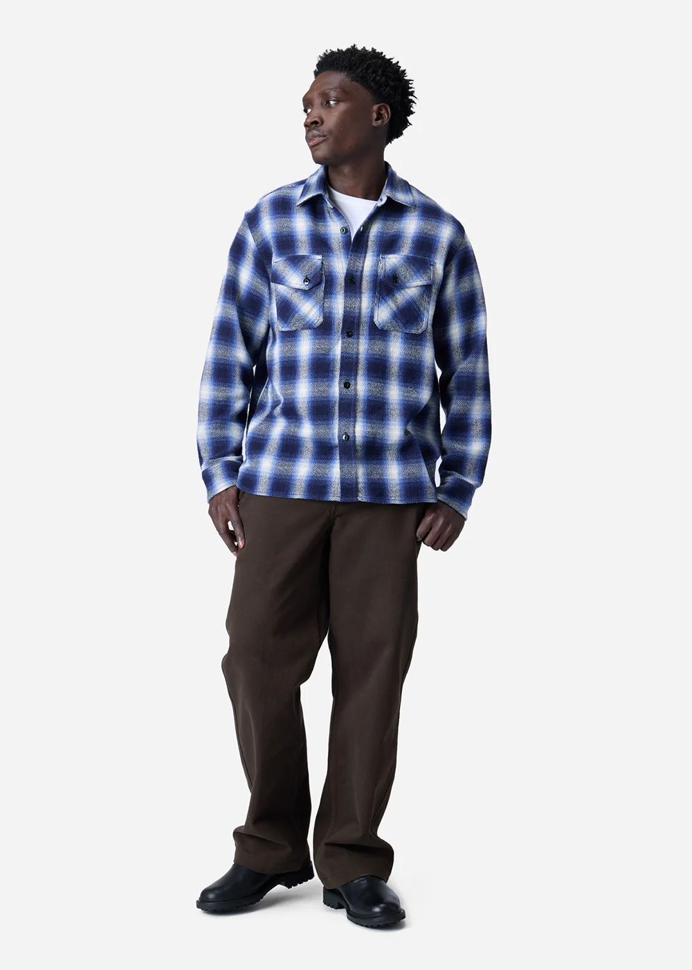 Crosscut Flannel Plaid Shirt - Royal Blue - 3sixteen Canada - Danali