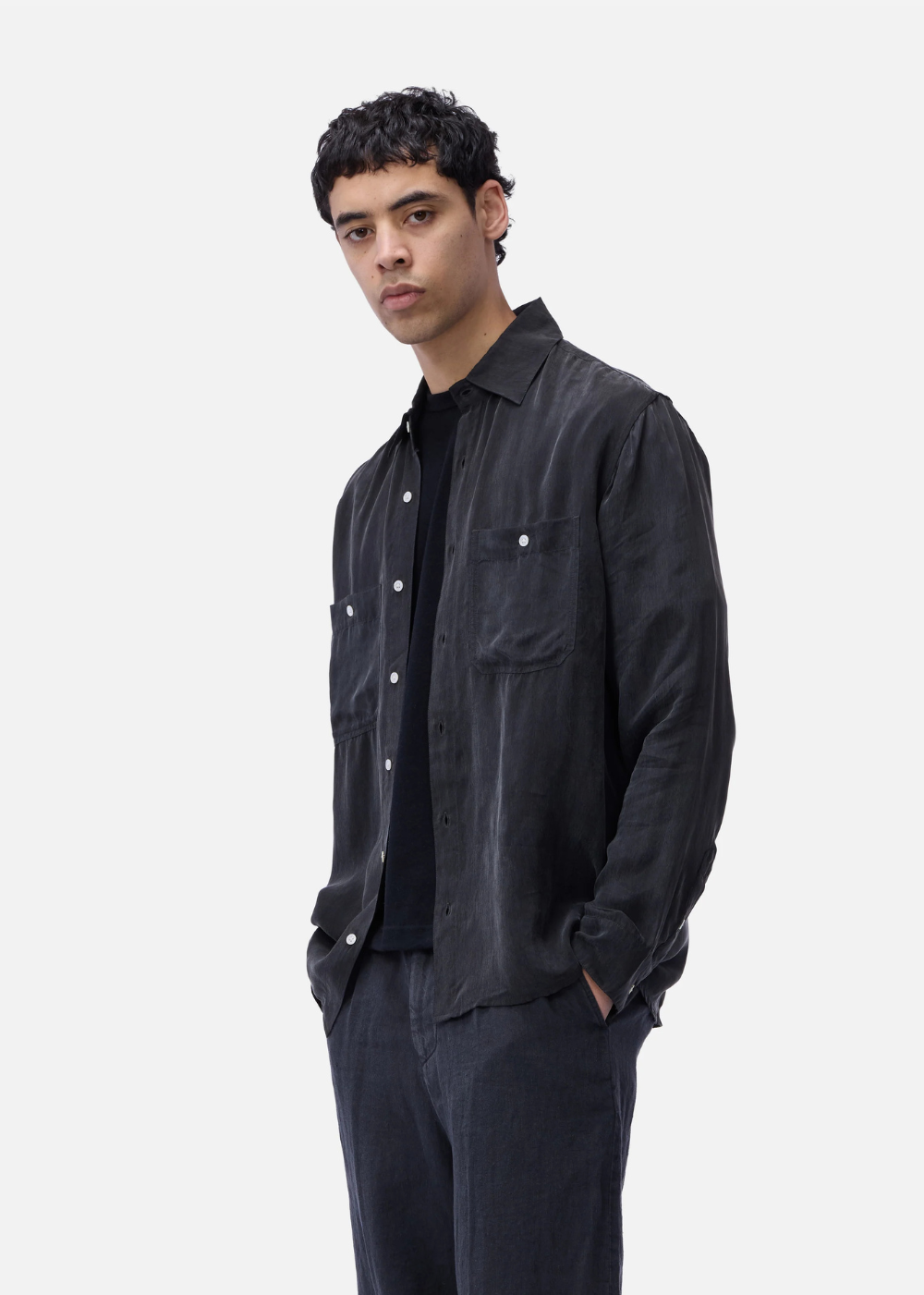 Cupro Utility Shirt - Black - 3sixteen Canada - Danali
