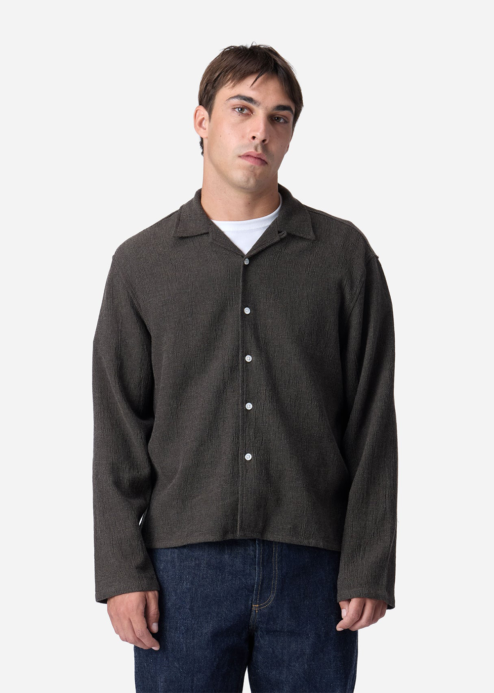 Marled Loop Collar Shirt - Chocolate - 3sixteen Canada - Danali