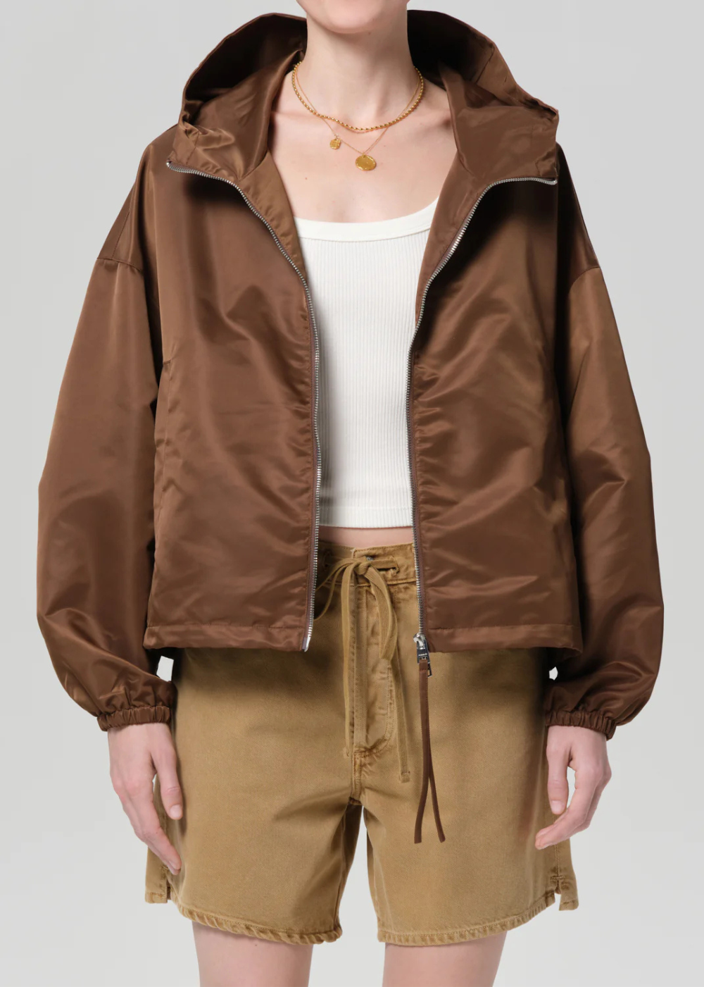 Cropped Nylon Windbreaker - Brown - Citizens of Humanity Canada - Danali - 5156_BRN