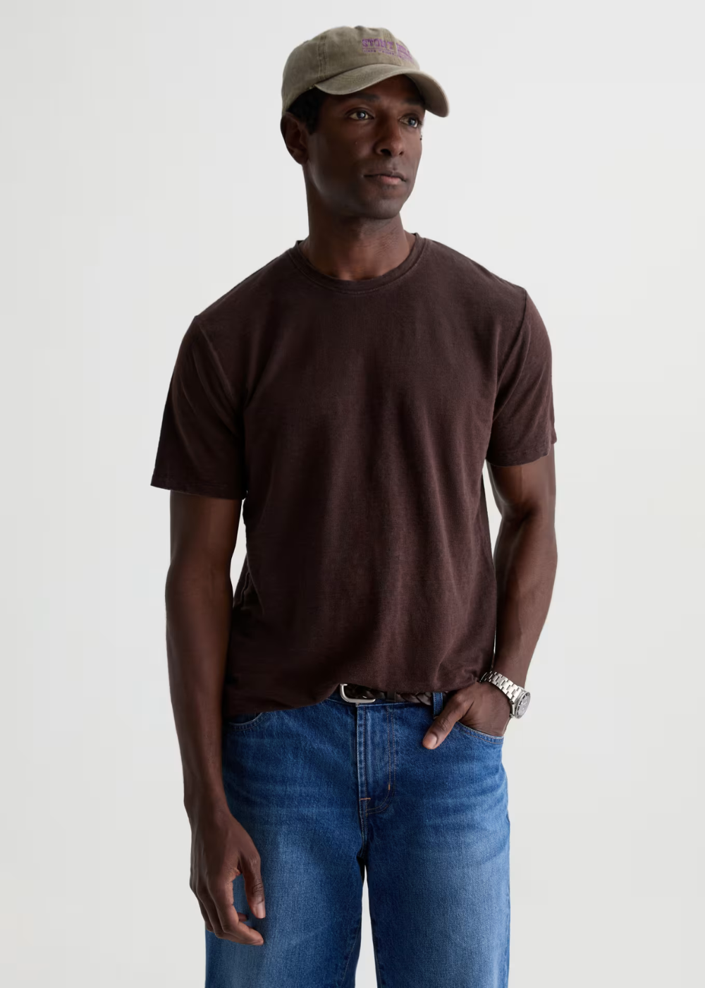 Bryce Crew Linen T-Shirt - Oak Barrel - AG Jeans Canada - Danali - 70240PLJOAKB