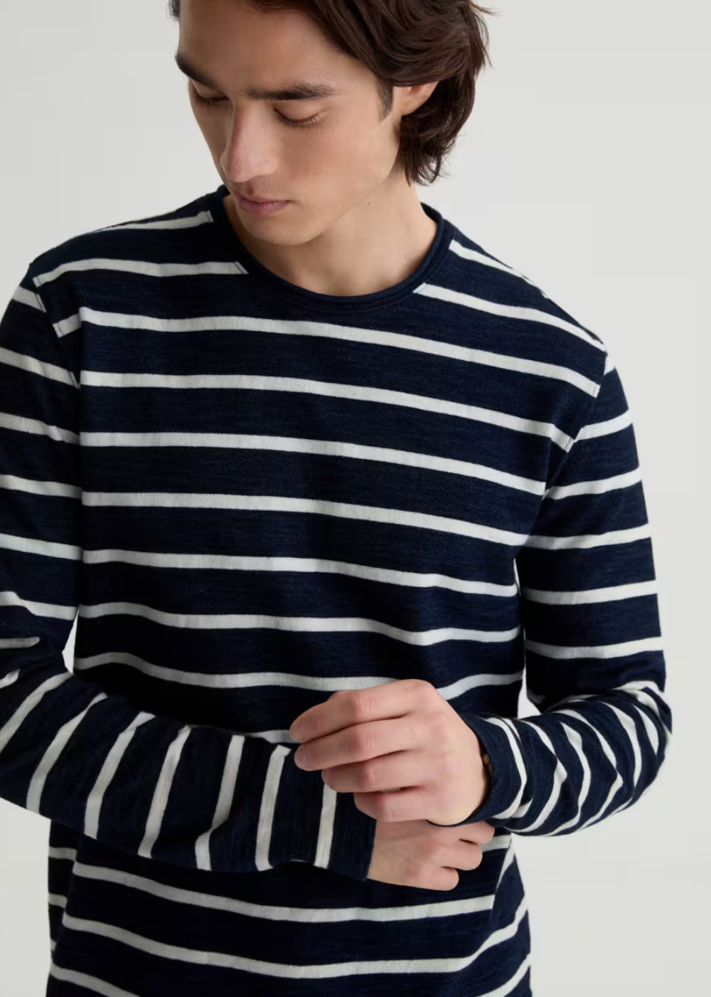 Danny Long Sleeve T-Shirt - Navy/Natural Stripe - AG Jeans Canada - Danali - 71683IWYNNTS