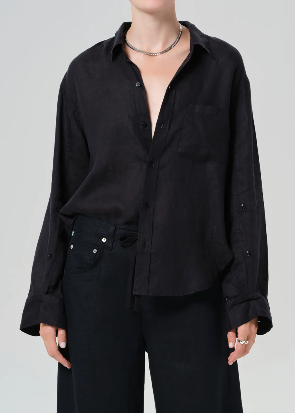 Kayla Shrunken Linen Shirt - Black - Citizens of Humanity Canada - Danali - 9293-1680_BLK