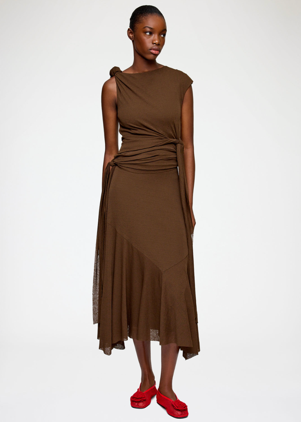 Marl Mesh Draped Knot Detailing Long Dress - Demitasse - GANNI Canada - Danali - A1030487