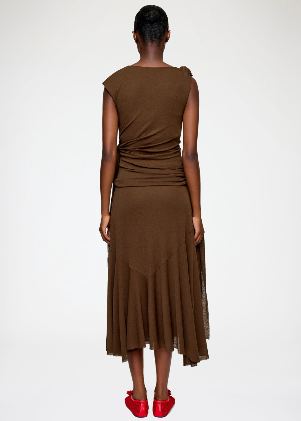 Marl Mesh Draped Knot Detailing Long Dress - Demitasse - GANNI Canada - Danali - A1030487