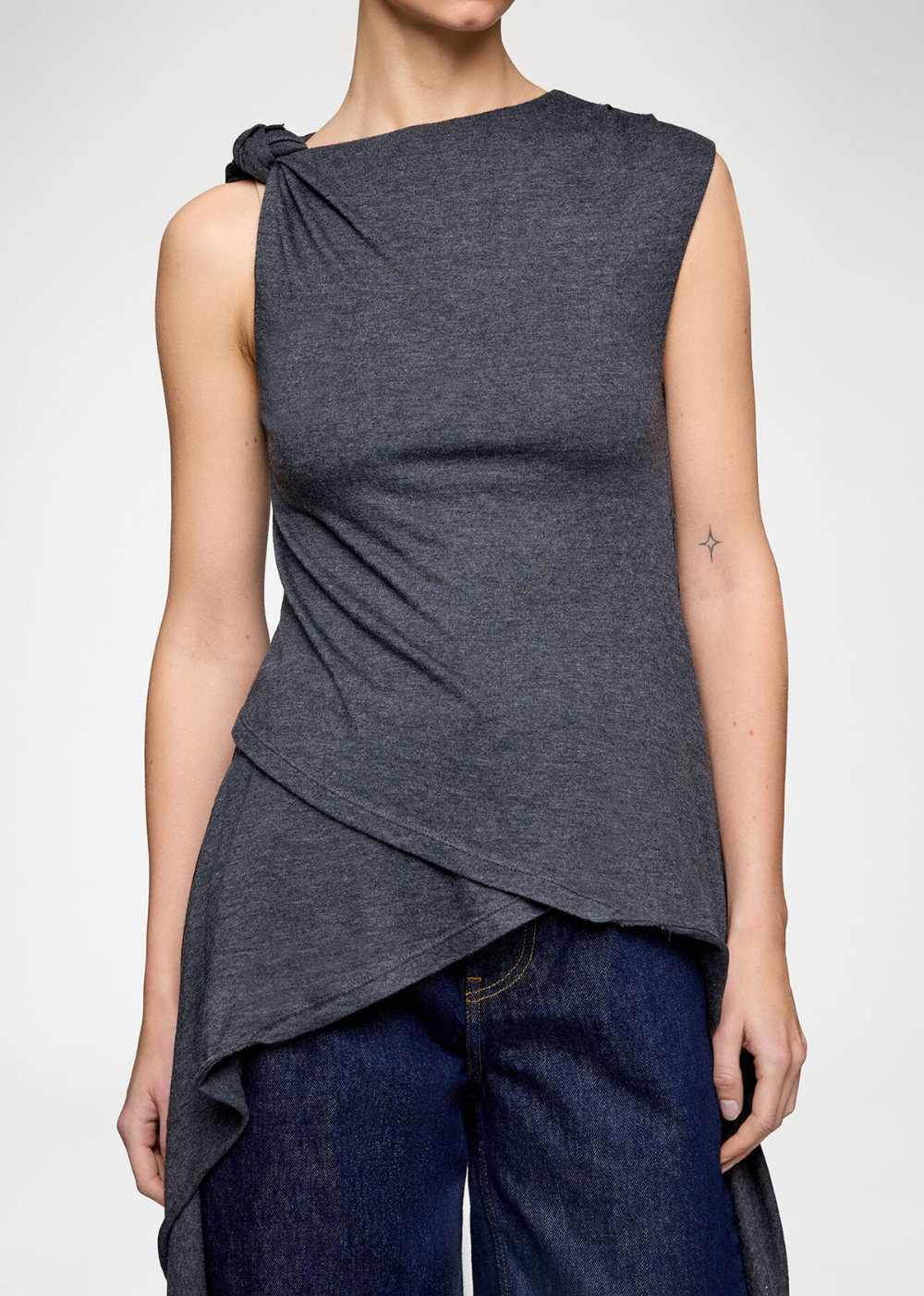 Modal Jersey Draped Knot Detailing Top - Phantom - GANNI Canada - Danali - A1040288