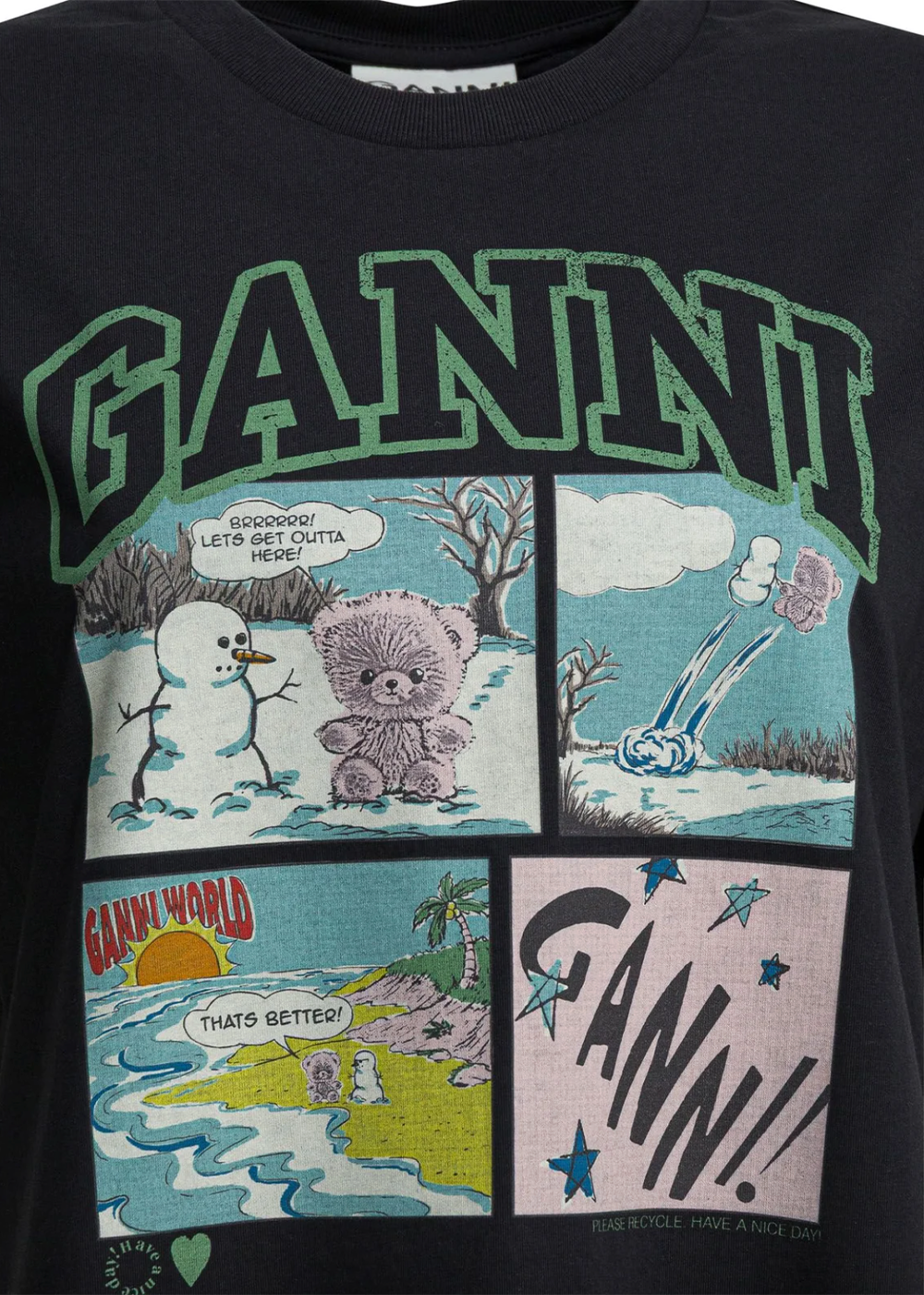 Basic Cotton Jersey Bear Comic Teddy T-Shirt - Phantom - GANNI Canada - Danali - A1050070