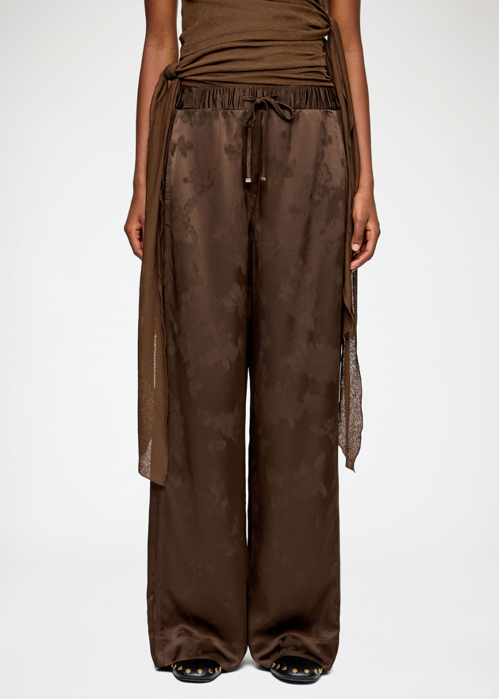 Fluid Satin Jacquard Elasticated Pants - Demitasse - GANNI Canada - Danali - A1080120