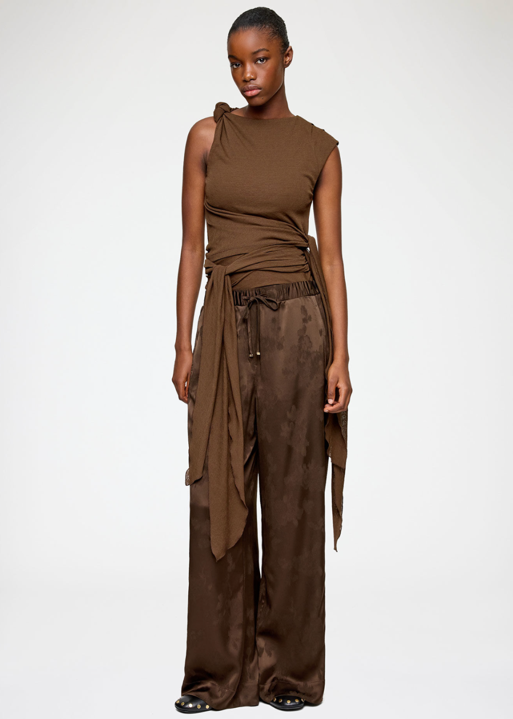 Fluid Satin Jacquard Elasticated Pants - Demitasse - GANNI Canada - Danali - A1080120