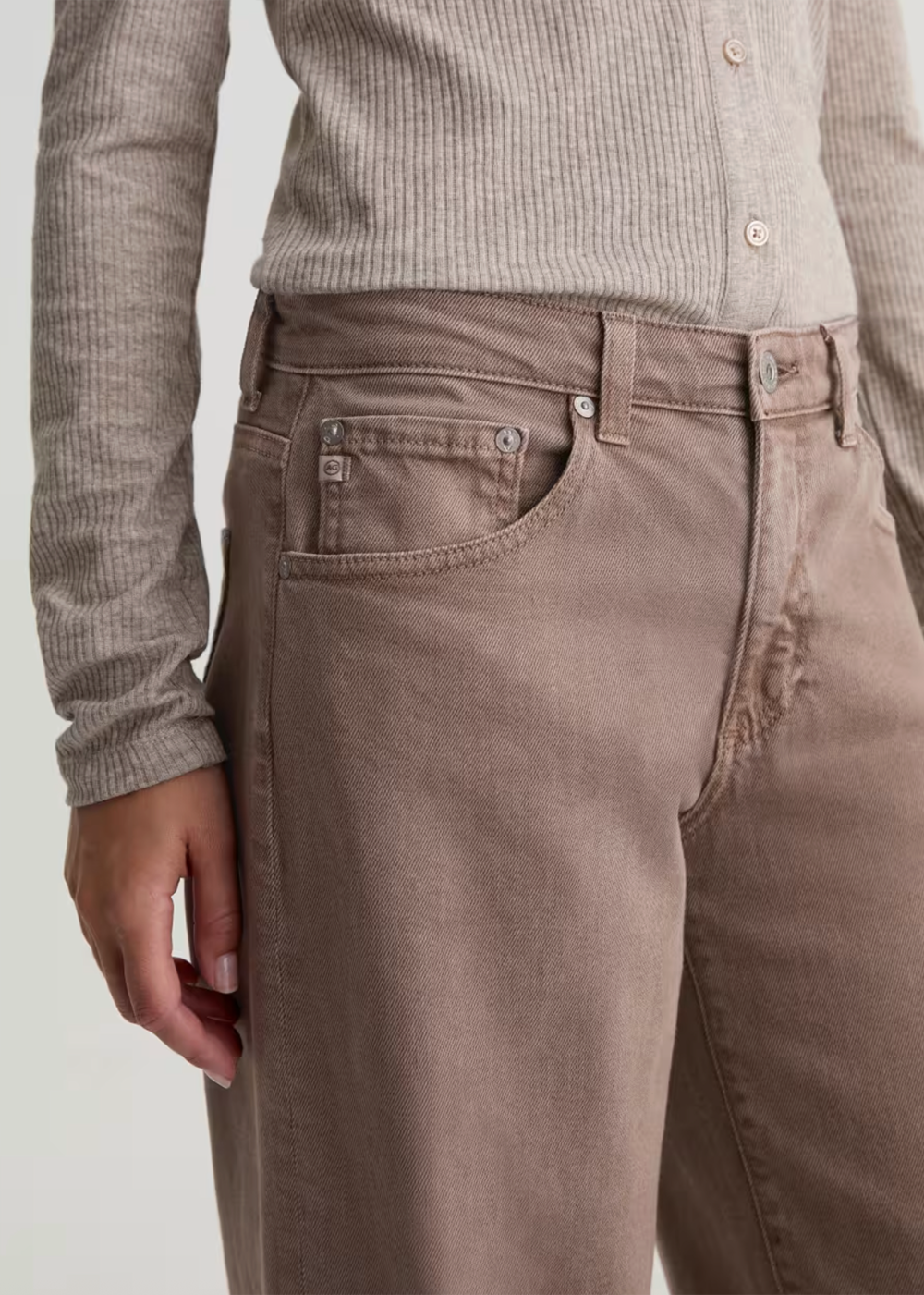 Adria Low Rise Wide Leg Jean - Sulfur Taupe Grey - AG Jeans Canada - Danali