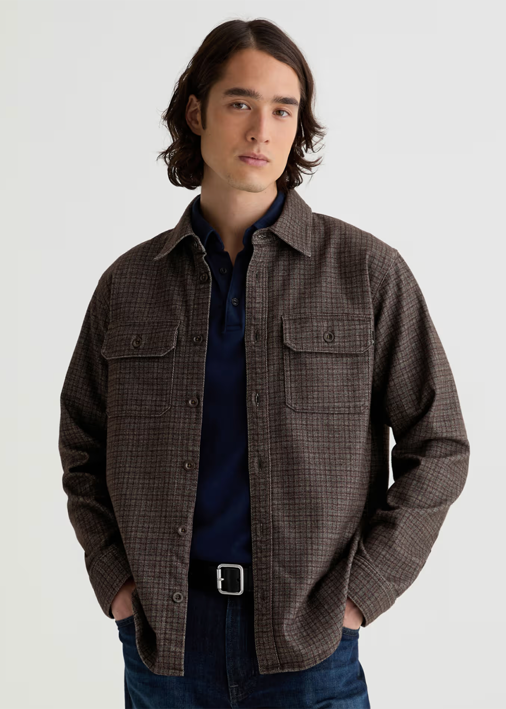 Wesley Tweedy Houndstooth Utility Shirt - Maroon Multi - AG Jeans Canada - Danali