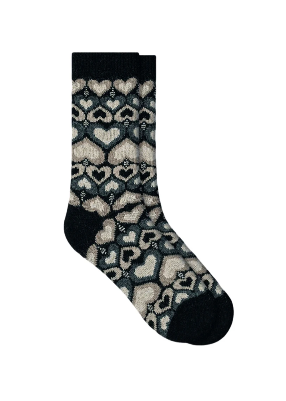 Heart Pattern Cashmere Socks - Black - Bleuforet Canada - Danali