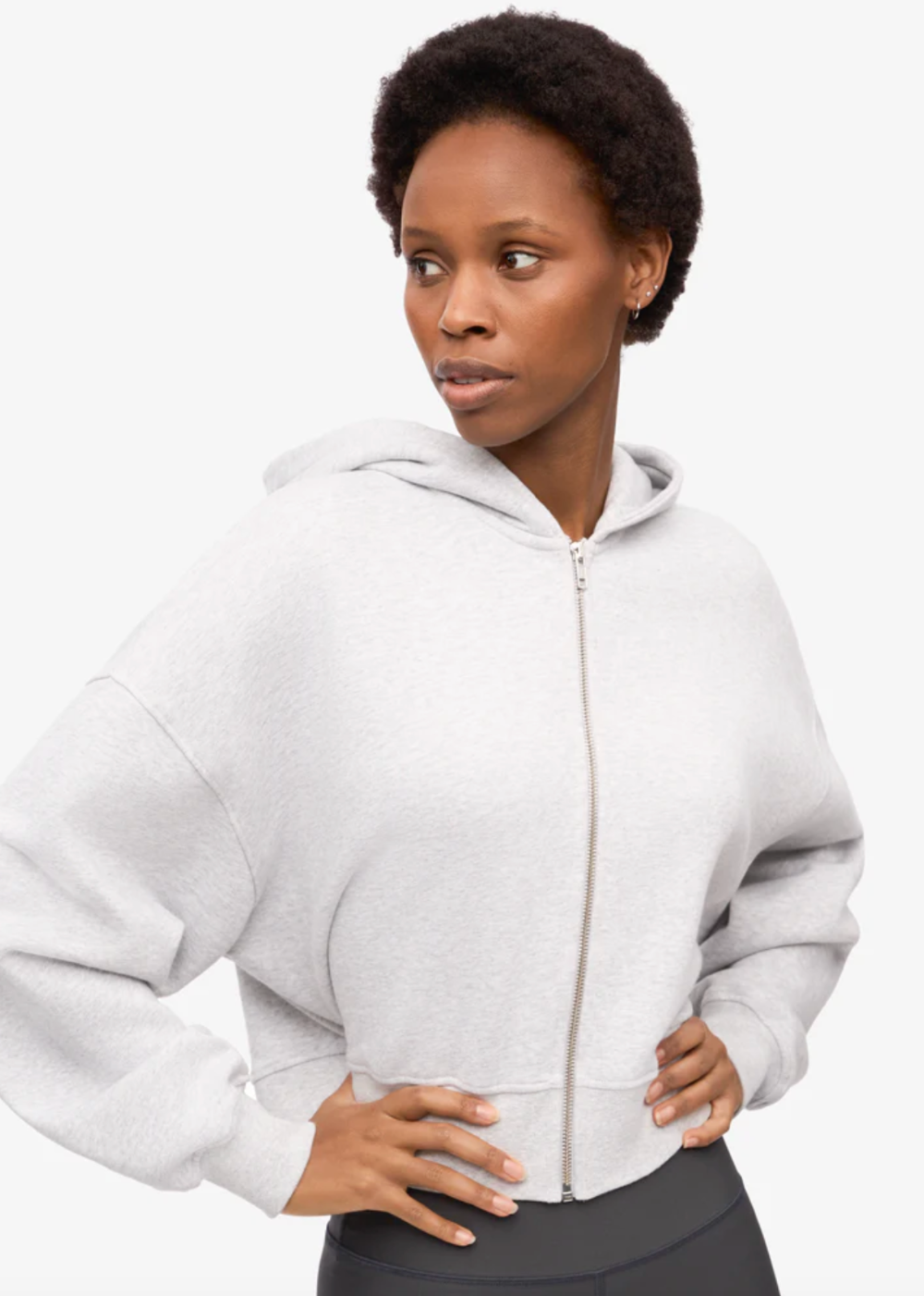 Organic Crop Zip Hoodie - Snow Melange - Colorful Standard Canada - Danali - CS2059