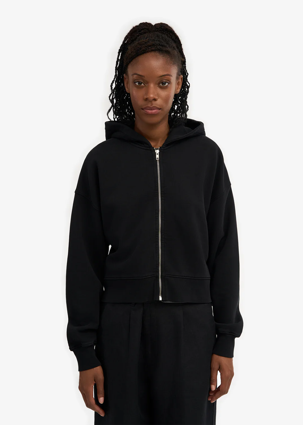 Organic Crop Zip Hood - Deep Black - Colorful Standard Canada - Danali