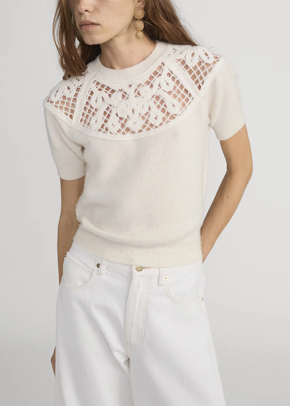 The Lace Gathered Sweater - Cream - FRAME Canada - Danali
