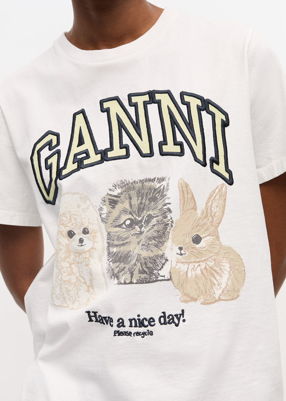 Basic Cotton Jersey Animals Relaxed T-Shirt - Bright White - GANNI Canada - Danali