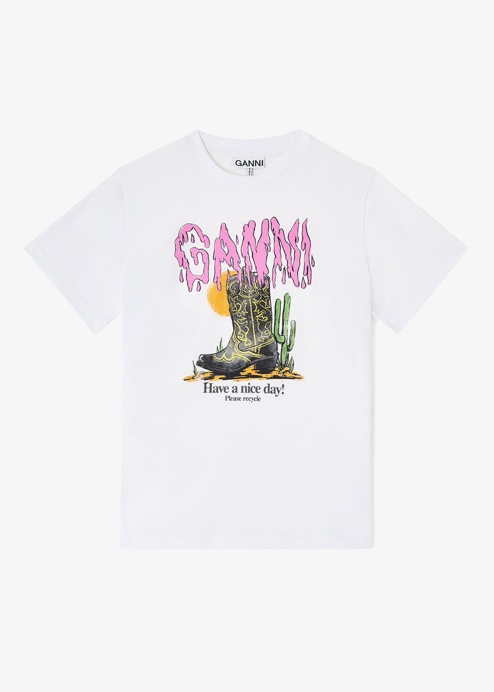 Basic Cotton Jersey Boots Print T-Shirt - Bright White - GANNI Canada - Danali