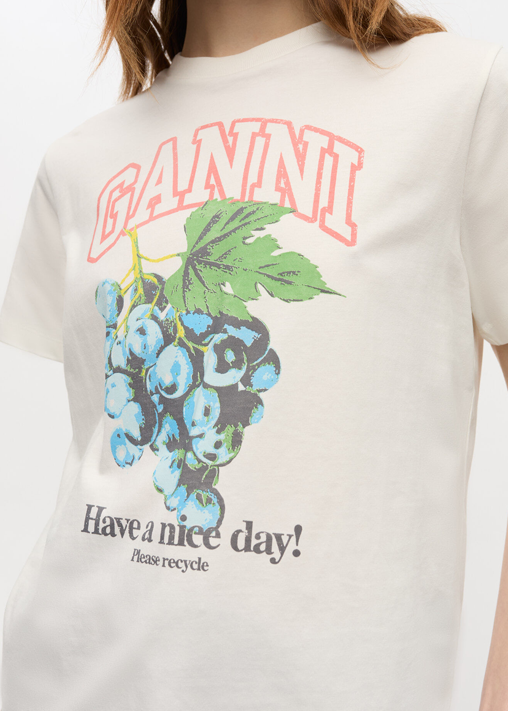 Basic Cotton Jersey Grapes Relaxed T-Shirt - Egret - GANNI Canada - Danali