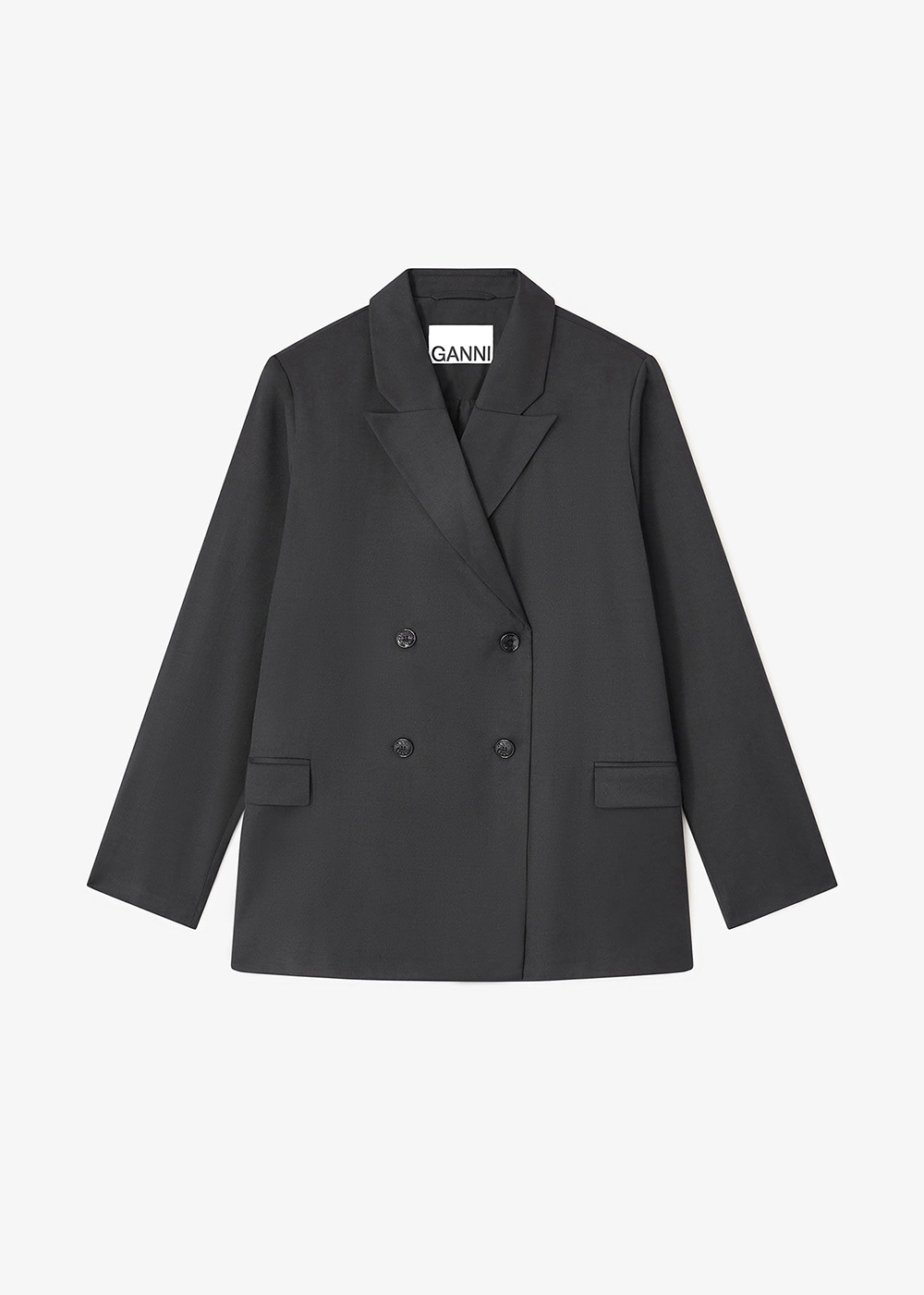 Calendered Wool Blazer- Black - GANNI Canada - Danali