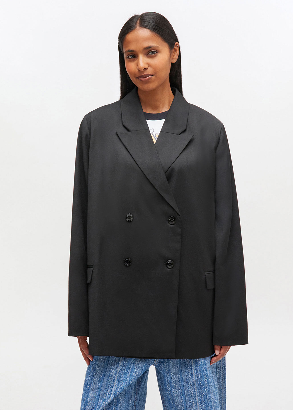 Calendered Wool Blazer- Black - GANNI Canada - Danali
