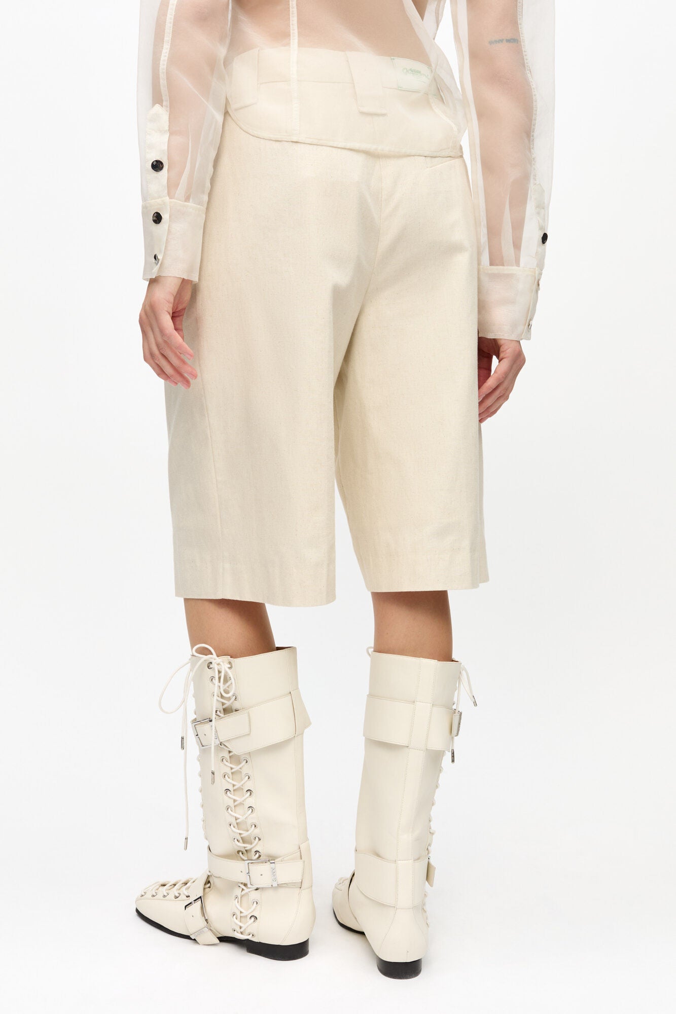 Cotton Melange Tailoring Wide Shorts - Angora - GANNI Canada - Danali