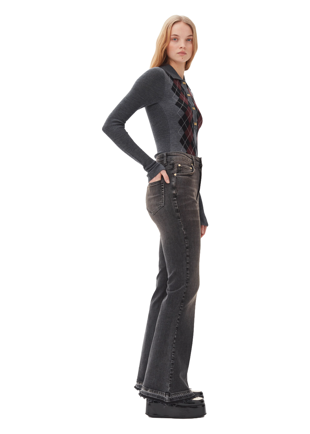 Fine Merino Jacquard Polo - Frost Grey - GANNI Canada - Danali