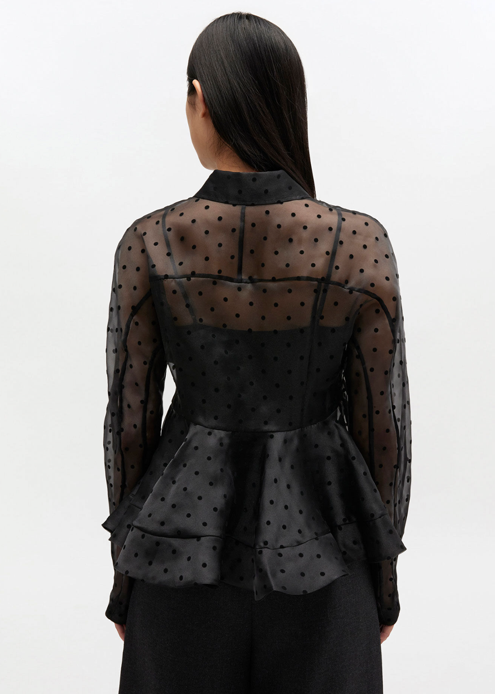 Flocked Organza Peplum Shirt - Black - GANNI Canada - Danali - A1040083