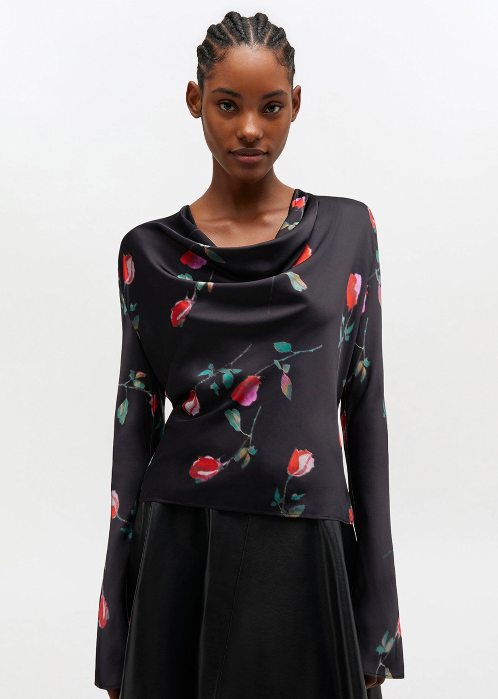 Printed Stretch Satin Blouse - Black - GANNI Canada - Danali