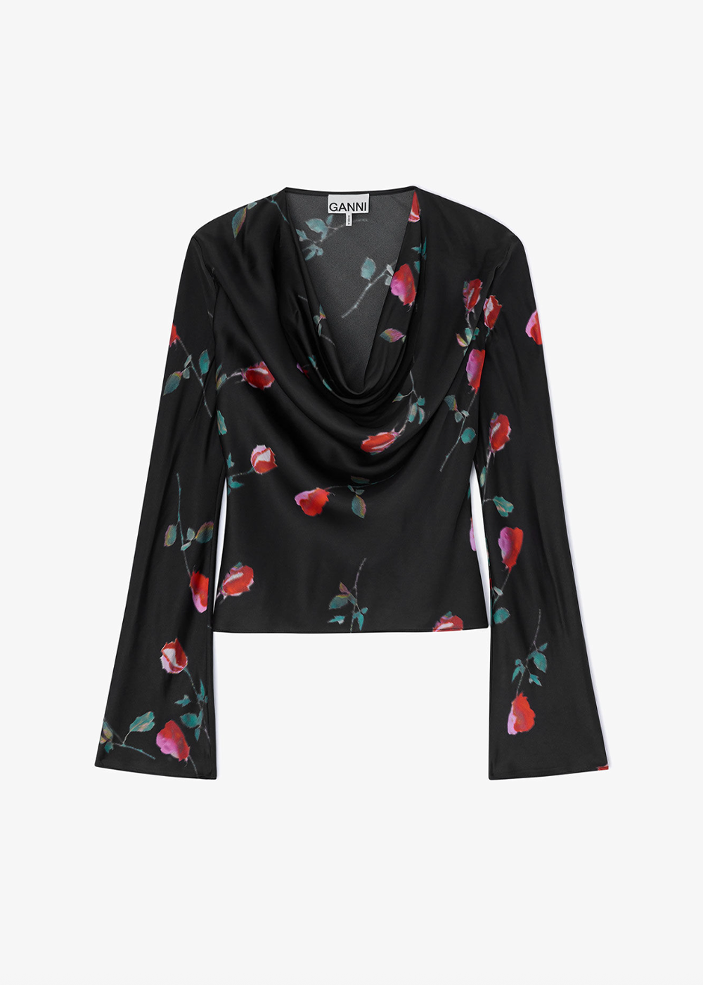 Printed Stretch Satin Blouse - Black - GANNI Canada - Danali