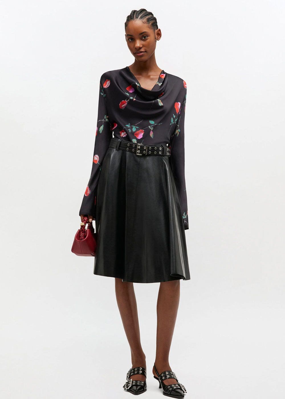 Printed Stretch Satin Blouse - Black - GANNI Canada - Danali