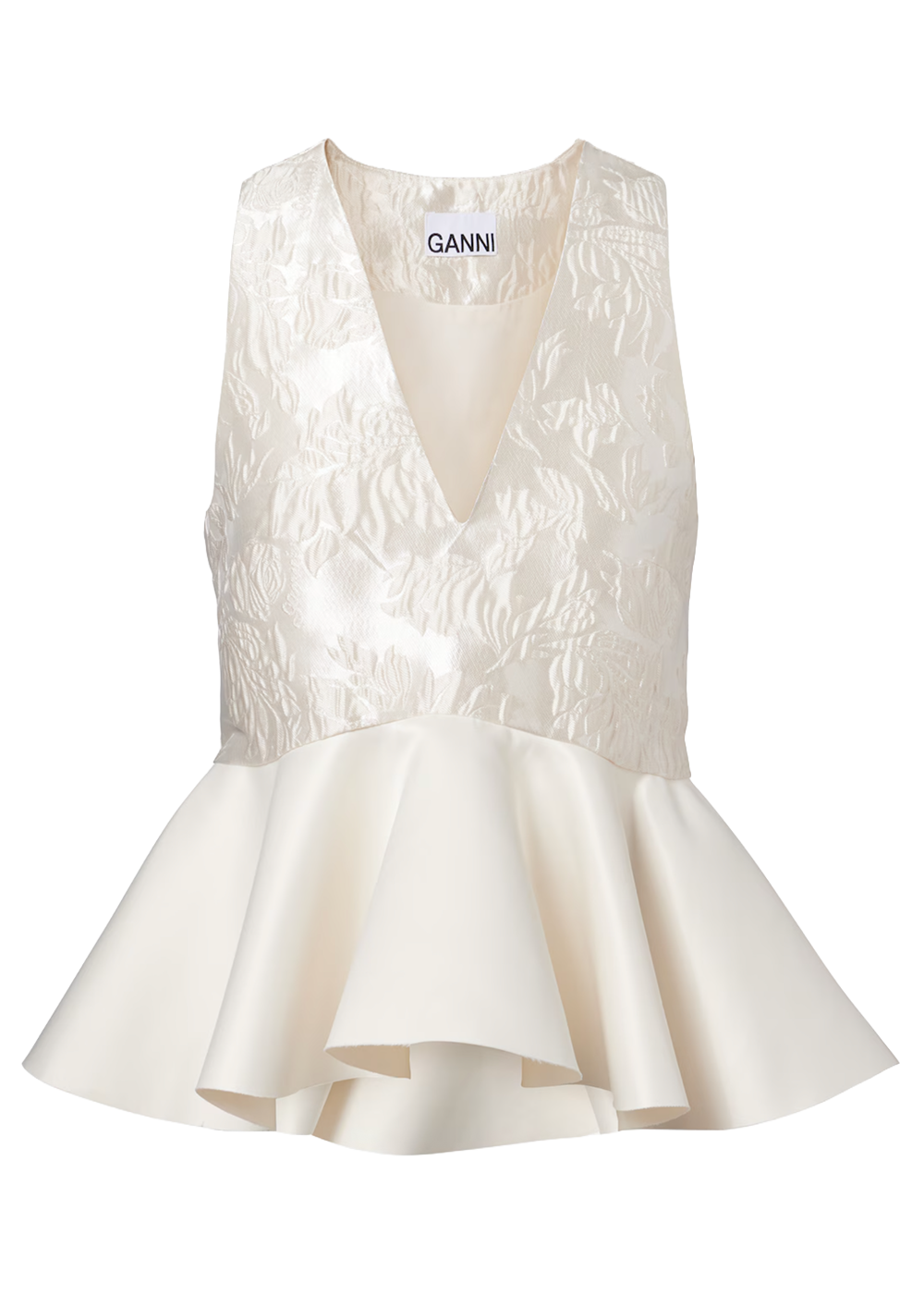 Satin Cloque Sleeveless Peplum Blouse - Egret - GANNI Canada - Danali