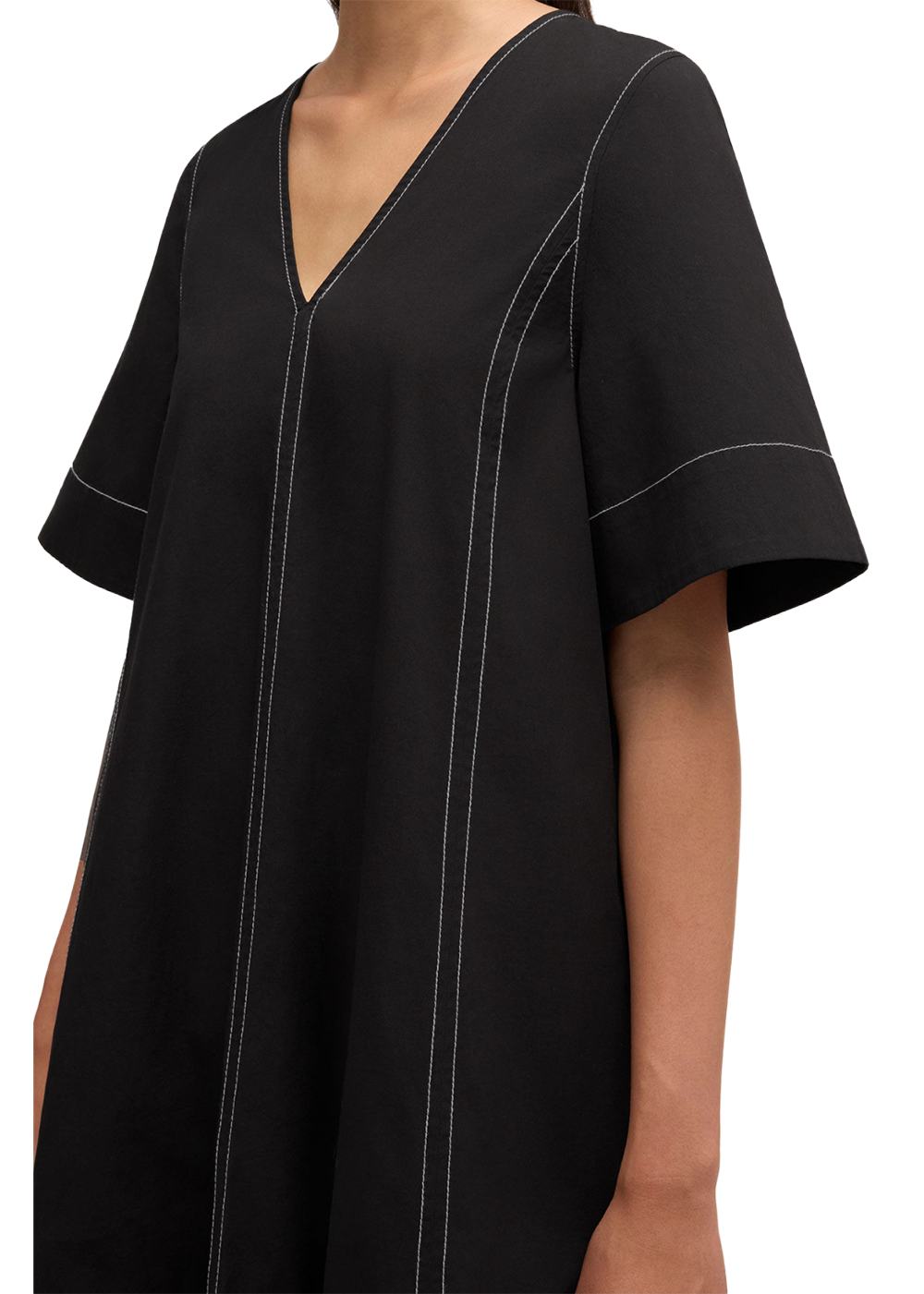 Stretch Cotton A-Line Long Dress - Black - GANNI Canada - Danali