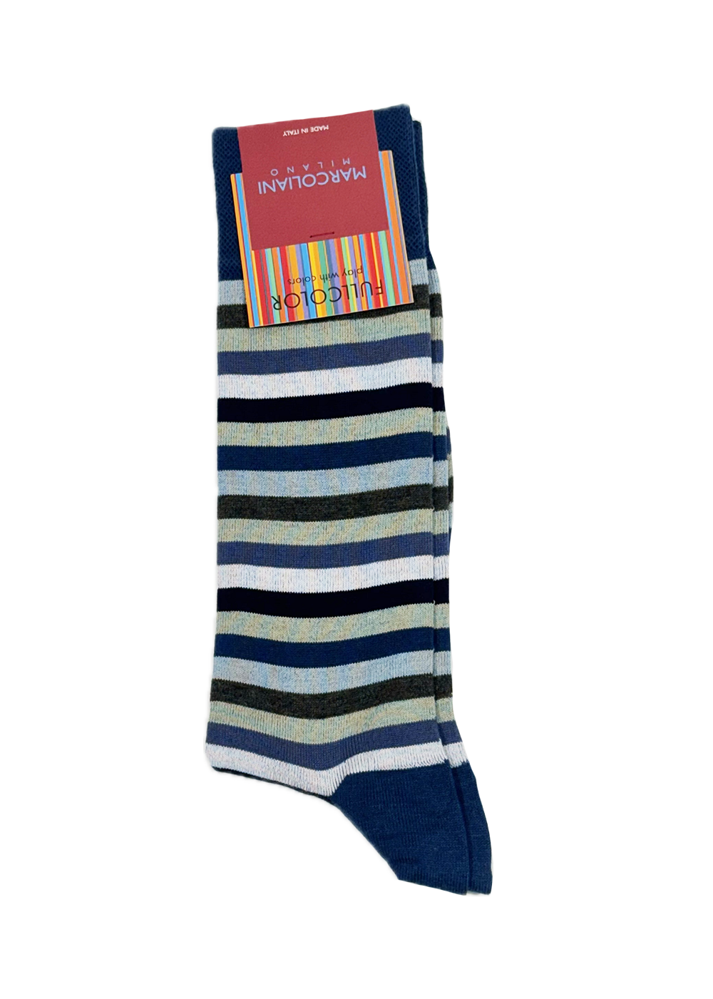 Pima Cotton Rainbow Stripe Socks - Denim/Sage - Marcoliani Canada - Danali