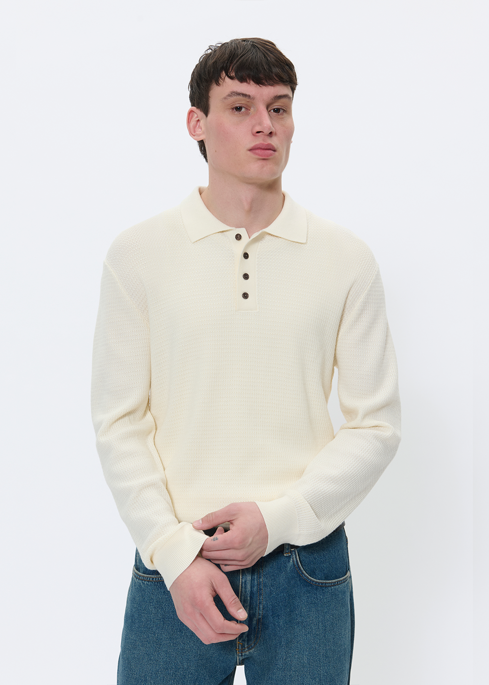 Kerone Knit Polo Sweater - Vanilla Ice - Matinique Canada - Danali
