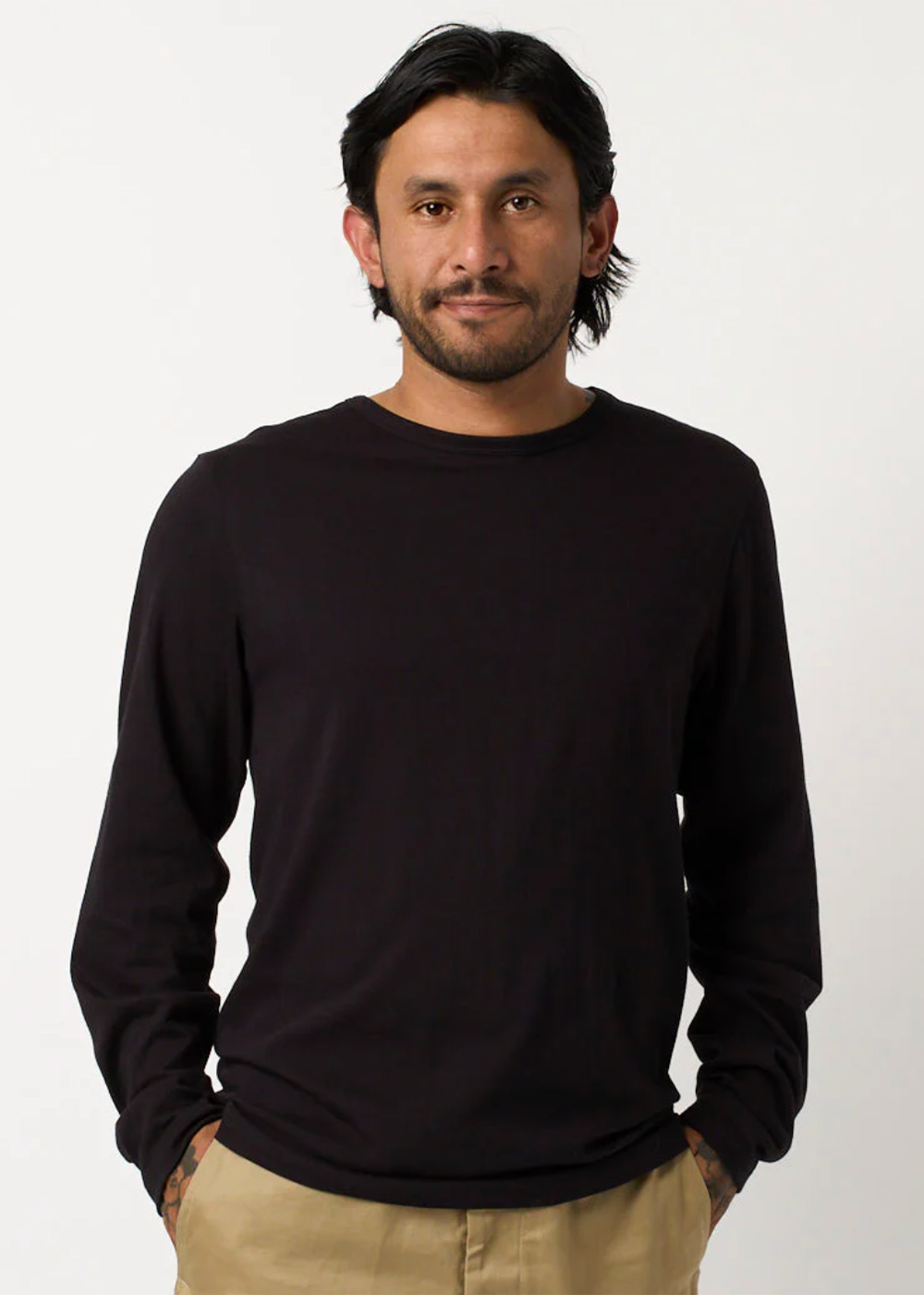 1950s Loopwheeled Long Sleeve T-Shirt - Deep Black - Merz b. Schwanen Canada - Danali