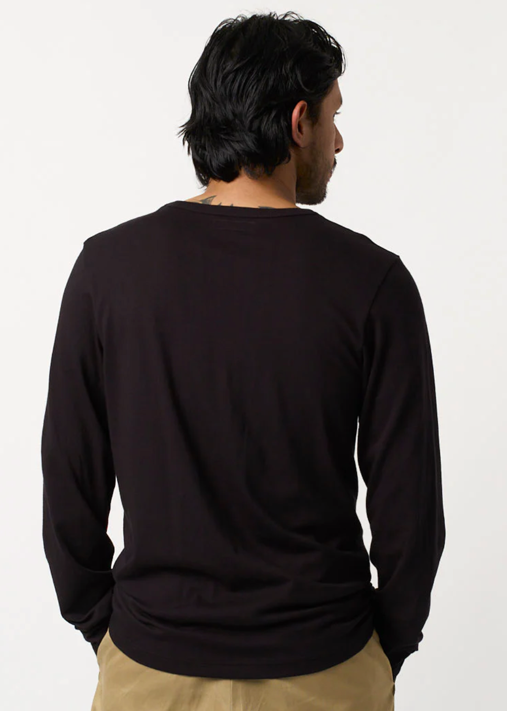 1950s Loopwheeled Long Sleeve T-Shirt - Deep Black - Merz b. Schwanen Canada - Danali