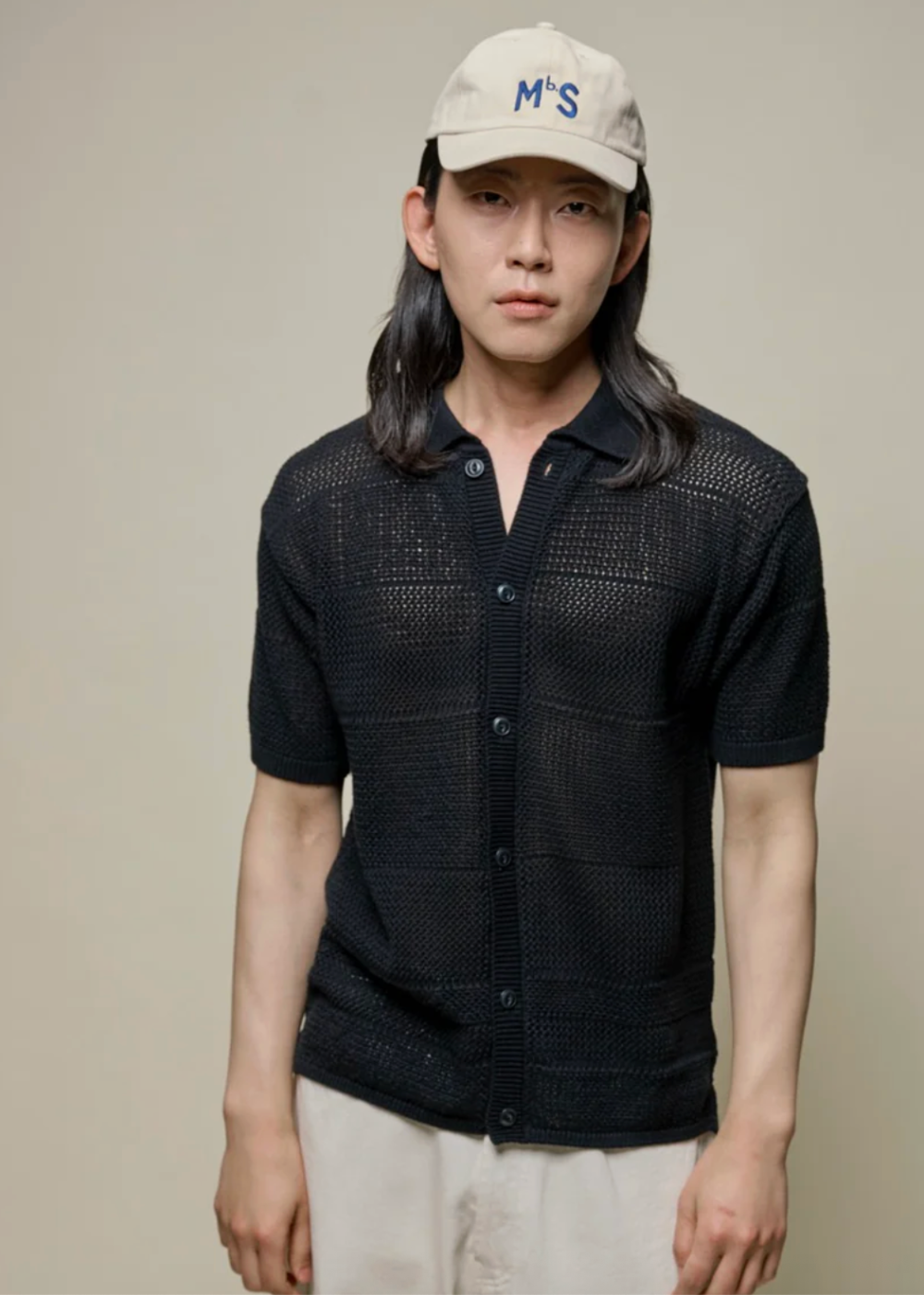 1960s Crochet Cotton Short Sleeve Shirt - Deep Black - Merz. b Schwanen Canada - Danali