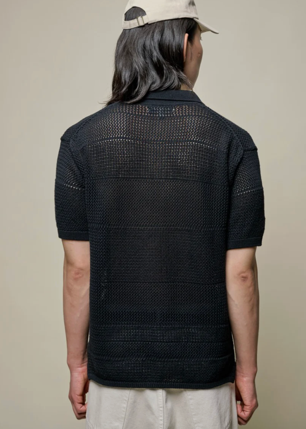 1960s Crochet Cotton Short Sleeve Shirt - Deep Black - Merz. b Schwanen Canada - Danali