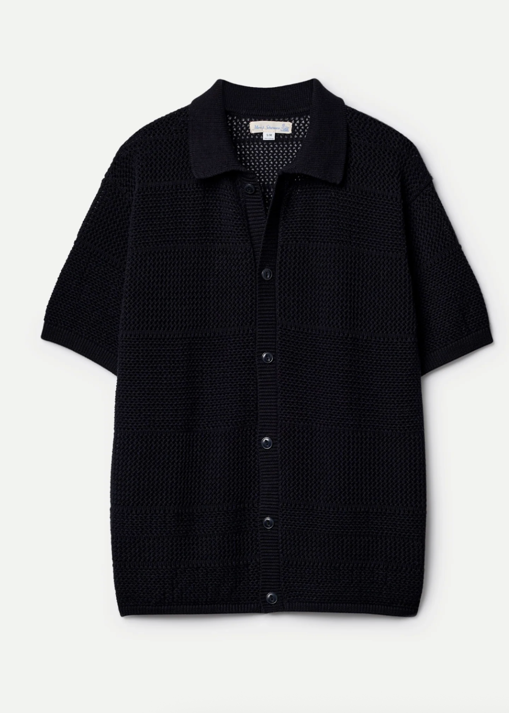 1960s Crochet Cotton Short Sleeve Shirt - Deep Black - Merz. b Schwanen Canada - Danali