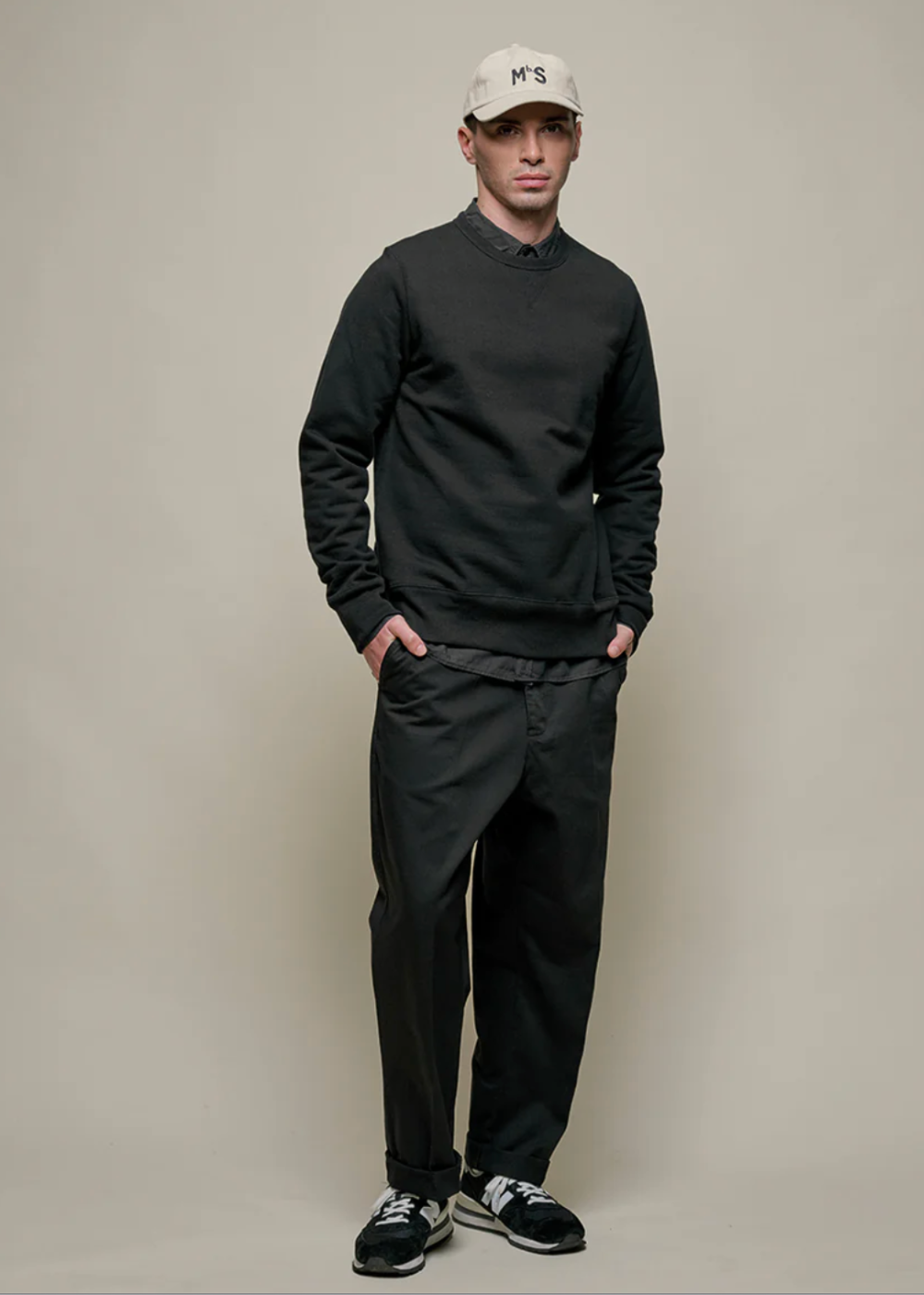 3S48 Loopwheeled Classic Fit Heavyweight Sweatshirt - Deep Black - Merz b. Schwanen Canada - Danali