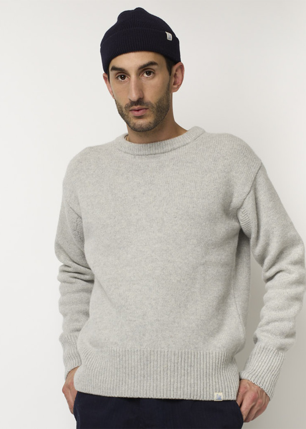 Chunky Cashmere Merino Crew Pullover - Grey Melange/Black - Merz b. Schwanen Canada - Danali