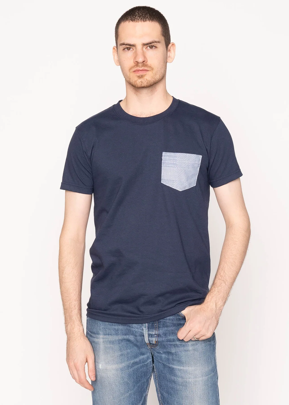 Pocket Tee Dobby Patchwork - Navy - naked and Famous Denim Canada - Danali