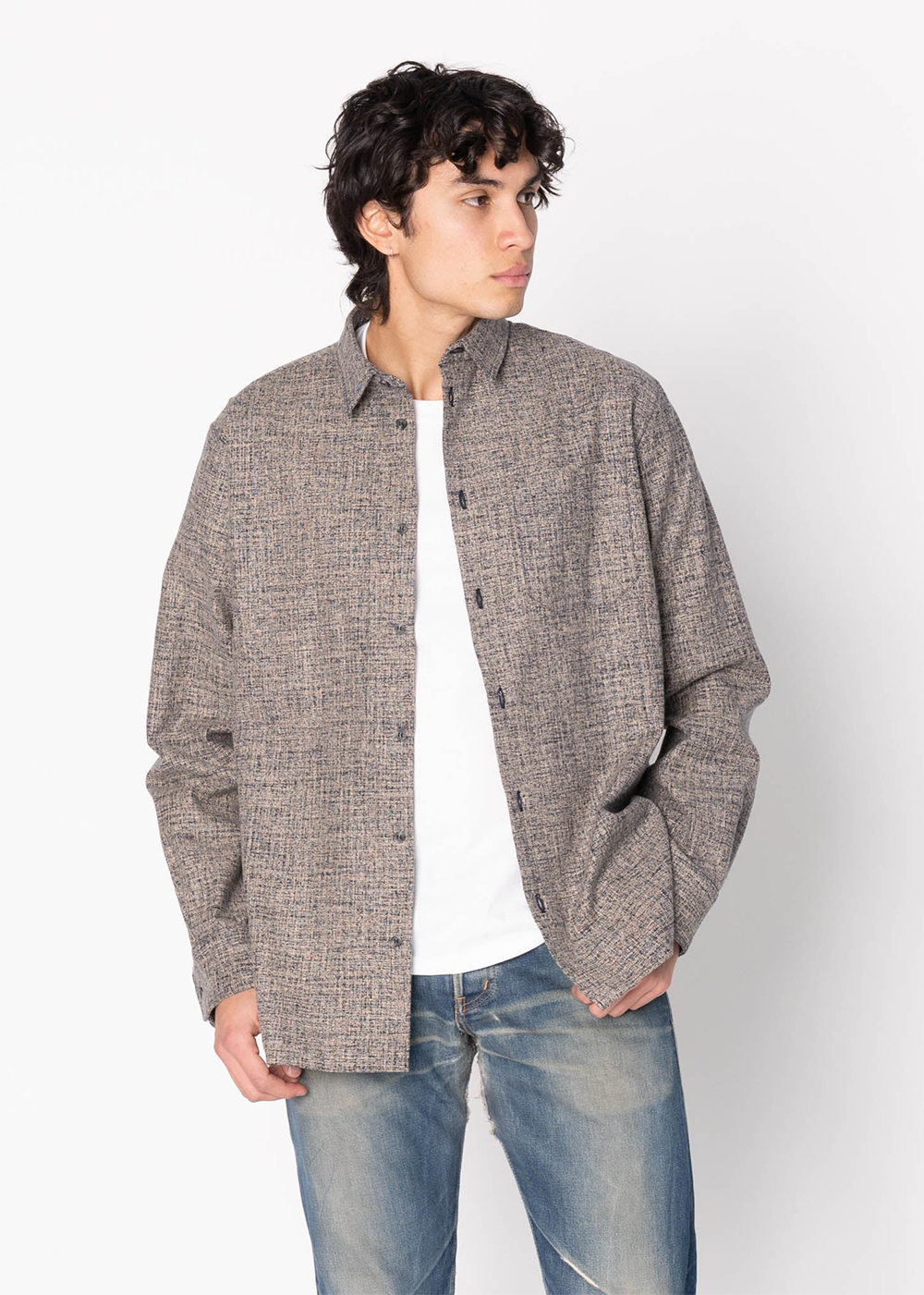 True Shirt Kimono Scramble - Beige/Navy - Naked and Famous Denim Canada - Danali