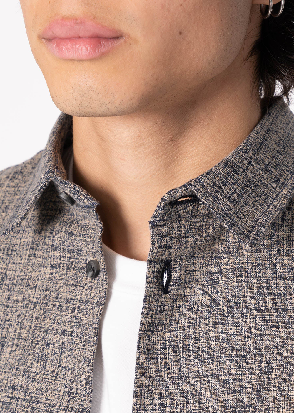 True Shirt Kimono Scramble - Beige/Navy - Naked and Famous Denim Canada - Danali