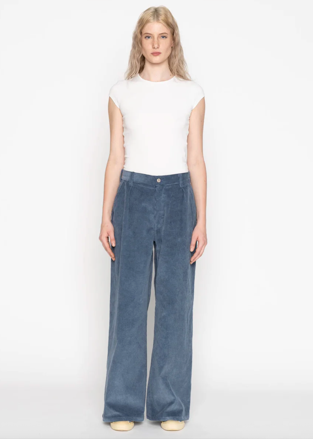 Wide Leg Trouser - Organic Faded Corduroy - Indigo - Naked and Famous Denim Canada - Danali