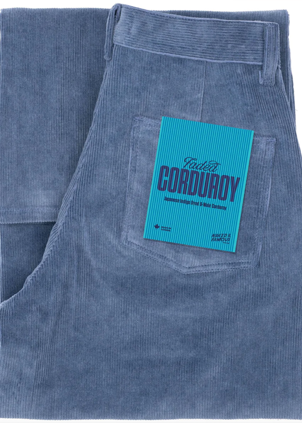 Wide Leg Trouser - Organic Faded Corduroy - Indigo - Naked and Famous Denim Canada - Danali